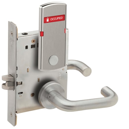 Schlage Grade 1 Bed Bathroom Privacy Mortise Lock, 03 Lever, A Rose, Indicator displays with Text, Exterior L9040 03A 630 L283-722